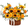 Корзина с подсолнухами и розами «Августовский полдень»